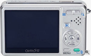 Pentax' Optio S12 digital camera. Courtesy of Pentax, with modifications by Michael R. Tomkins. Click for a bigger picture!