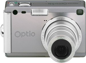 Pentax's Optio S5i digital cameracorder. Courtesy of Pentax, with modifications by Michael R. Tomkins. Click for a bigger picture!