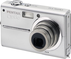 Pentax's Optio T10 digital camera. Courtesy of Pentax, with modifications by Michael R. Tomkins. Click for a bigger picture!
