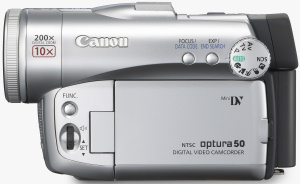 Canon's Optura 50 camcorder. Courtesy of Canon, with modifications by Michael R. Tomkins. Click for a bigger picture!