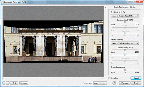 The second step of the process of correcting distortion in Panorama Corrector 2. Screenshot provided by Altostorm Software. Click for a bigger picture!