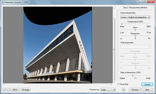 The second step of the process of correcting distortion in Panorama Corrector 2. Screenshot provided by Altostorm Software. Click for a bigger picture!