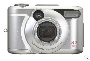 Toshiba's PDR-3320 digital camera. Courtesy of Toshiba, with modifications by Michael R. Tomkins. Click for a bigger picture