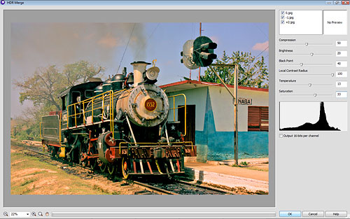 Performing an HDR Merge in PhotoPlus X5. Screenshot provided by Serif Europe Ltd. Click for a bigger picture!