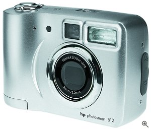 Hewlett-Packard's Photosmart 812 digital camera. Courtesy of Hewlett-Packard, with modifications by Michael R. Tomkins. Click for a bigger picture!
