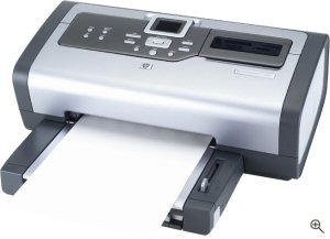Hewlett Packard's Photosmart 7760 photo printer. Courtesy of Hewlett Packard, with modifications by Michael R. Tomkins. Click for a bigger picture!