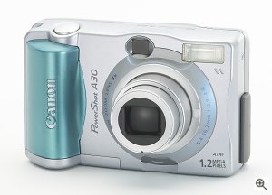 Canon's PowerShot A30 digital camera. Courtesy of Canon Inc., with modifications by Michael R. Tomkins. Click for a bigger picture!