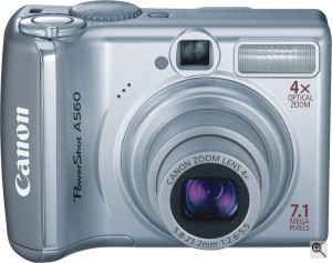 Canon's PowerShot A560 digital camera. Courtesy of Canon, with modifications by Michael R. Tomkins. Click for a bigger picture!