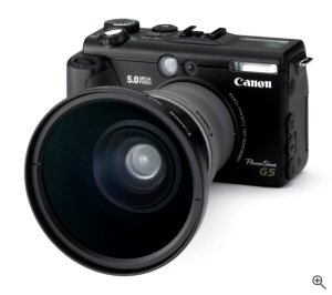 Canon's PowerShot G5 digital camera. Courtesy of Canon, with modifications by Michael R. Tomkins.
