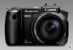 Canon's PowerShot Pro 1 digital camera. Courtesy of Canon, with modifications by Michael R. Tomkins. Click for a bigger picture!