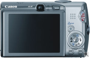 Canon's PowerShot SD850 IS digital camera. Courtesy of Canon, with modifications by Michael R. Tomkins. Click for a bigger picture!