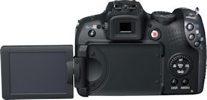 Canon's PowerShot SX10 IS digital camera. Courtesy of Canon, with modifications by Michael R. Tomkins. Click for a bigger picture!