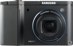 Samsung's NV11 digital camera. Courtesy of Samsung, with modifications by Michael R. Tomkins. Click for a bigger picture!