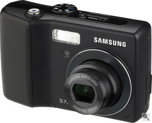 Samsung's S730 digital camera. Courtesy of Samsung, with modifications by Michael R. Tomkins. Click for a bigger picture!
