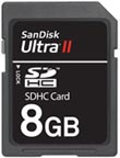 SanDisk 8GB SHDC card. Courtesy of SanDisk, with modifications by Zig Weidelich