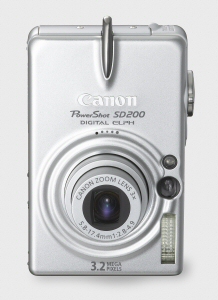 Canon's PowerShot SD200 Digital ELPH. Courtesy of Canon, with modifications by Michael R. Tomkins. Click for a bigger picture!