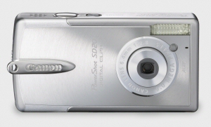 Canon's PowerShot SD20 Digital ELPH. Courtesy of Canon, with modifications by Michael R. Tomkins. Click for a bigger picture!