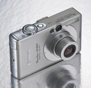 Canon's PowerShot SD300 Digital ELPH. Courtesy of Canon, with modifications by Michael R. Tomkins. Click for a bigger picture!