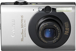 Canon's PowerShot SD770 IS Digital ELPH. Courtesy of Canon, with modifications by Michael R. Tomkins. Click for a bigger picture!