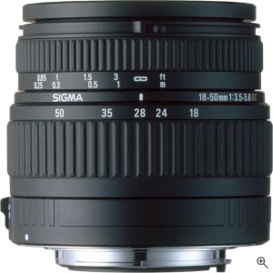 Sigma's 18-50mm F3.5-5.6 DC lens. Courtesy of Sigma, with modifications by Michael R. Tomkins. Click for a bigger picture!