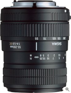Sigma's 55-200mm F4-5.6 DC lens. Courtesy of Sigma, with modifications by Michael R. Tomkins. Click for a bigger picture!