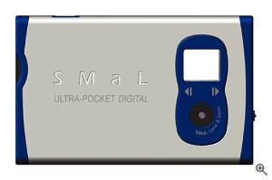 SMaL's Ultra-Pocket digital camera, front view. Courtesy of SMaL - click for a bigger picture!