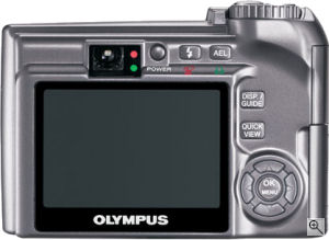 Olympus' SP-310 digital camera. Courtesy of Olympus, with modifications by Michael R. Tomkins. Click for a bigger picture!
