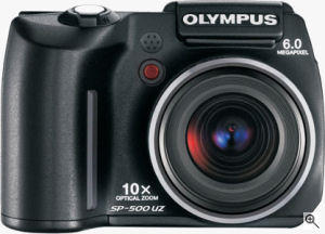 Olympus' SP-500 UltraZoom digital camera. Courtesy of Olympus, with modifications by Michael R. Tomkins. Click for a bigger picture!