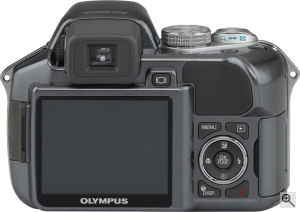 Olympus' SP-550 UltraZoom digital camera. Courtesy of Olympus, with modifications by Michael R. Tomkins. Click for a bigger picture!