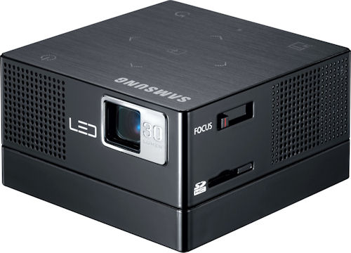 The Samsung SP-H03 features a pico-projector, SDHC card slot, and media player functionality with support for a variety of still image, movie and music formats. Photo provided by Samsung Electronics Nordic AB. Click for a bigger picture!