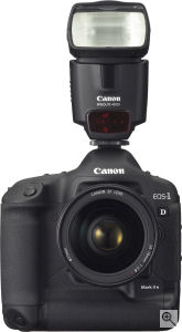 Canon's Speedlite 430EX flash strobe. Courtesy of Canon, with modifications by Michael R. Tomkins. Click for a bigger picture!