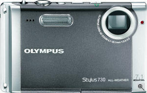 Olympus' Stylus 730 digital camera. Courtesy of Olympus, with modifications by Michael R. Tomkins. Click for a bigger picture!