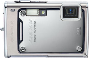 Olympus' Stylus 1030 SW digital camera. Courtesy of Olympus, with modifications by Michael R. Tomkins. Click for a bigger picture!