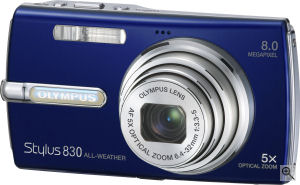 Olympus' Stylus 830 digital camera. Courtesy of Olympus, with modifications by Michael R. Tomkins. Click for a bigger picture!