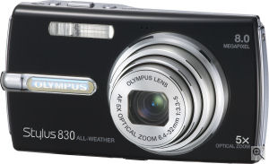 Olympus' Stylus 830 digital camera. Courtesy of Olympus, with modifications by Michael R. Tomkins. Click for a bigger picture!