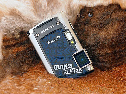 The Olympus TG-610 Quiksilver limited edition digital camera. Photo provided by Olympus Imaging Australia Pty Ltd. Click for a bigger picture!