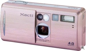 Sanyo's Xacti DSC-J4 digital camera. Courtesy of Sanyo, with modifications by Michael R. Tomkins. Click for a bigger picture!