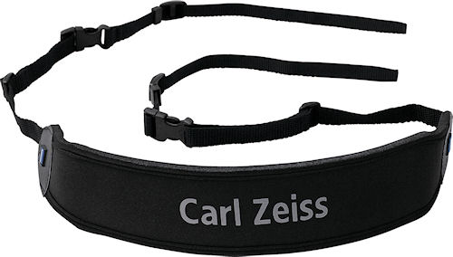 The Carl Zeiss-branded neckstrap has air-cell padding and quick-release catches. Photo provided by Carl Zeiss AG. Click for a bigger picture!