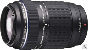 Olympus' Zuiko Digital ED 70-300mm f4.0 - f5.6 lens. Courtesy of Olympus, with modifications by Michael R. Tomkins. Click for a bigger picture!
