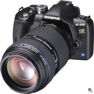 Olympus' Zuiko Digital ED 70-300mm f4.0 - f5.6 lens on the Olympus EVOLT E-510 digital SLR. Courtesy of Olympus, with modifications by Michael R. Tomkins. Click for a bigger picture!