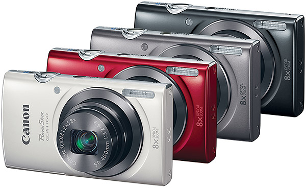 Canon ELPH 160 Review -- 3/4 front view, all colors