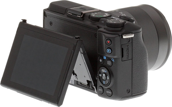 Canon M3 Field Test -- Product Image Rear Angle Flash