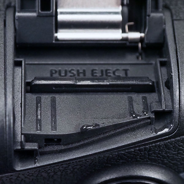 Canon EOS R Review -- Close-up of card slot after testing.