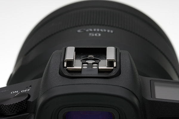 Canon EOS R Review -- close-up of hot shoe.