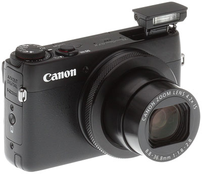 Canon G7 X Review -- 3/4 right view with flash up