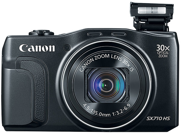 Canon SX710 Review -- Front view with flash