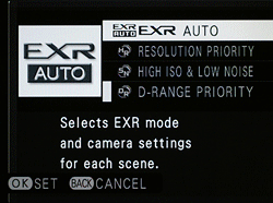 Fuji XF1 - EXR menu