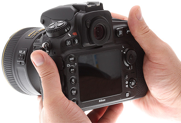 Nikon D810 Review -- Rear quarter view in-hand