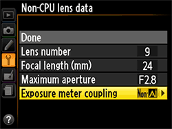 Nikon DF Review -- Non-AI lens menu