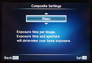 Olympus E-M10 Review -- Composite settings menu
